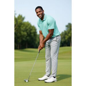 Hickey Freeman Mens Polo Shirt Large Green 3 Button Small Print Lightweight Golf